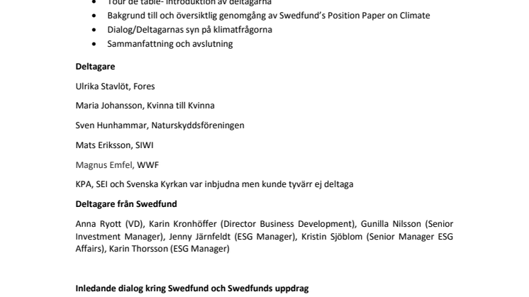 Mötesanteckningar från Intressentdialog med fokus på Klimat