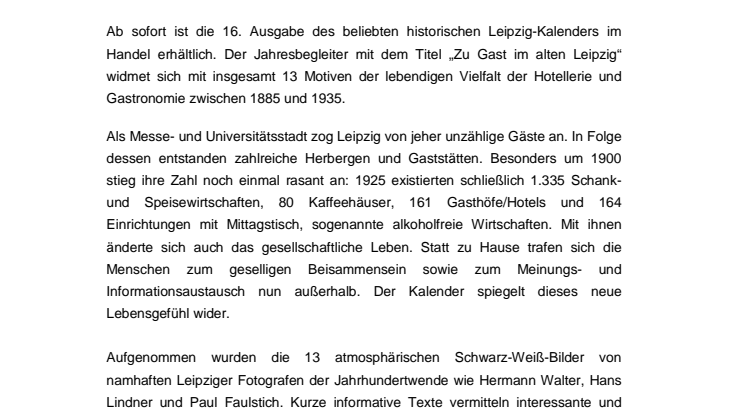 Pressemitteilung zur Veröffentlichung des historischen Leipzig-Kalenders 2017