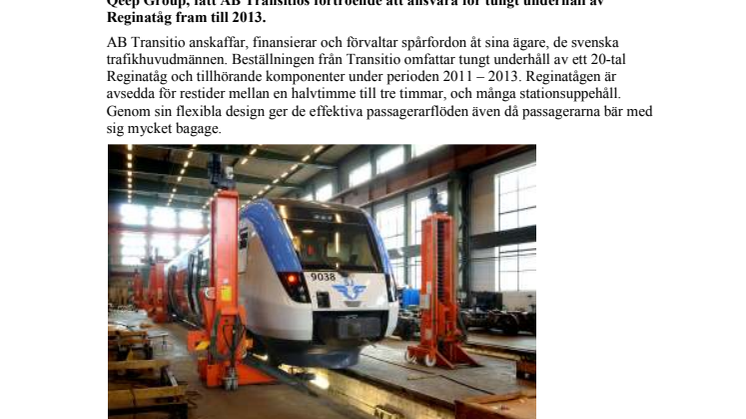 Motala Train tecknar treårigt avtal värt 30-40 MSEK med Transitio