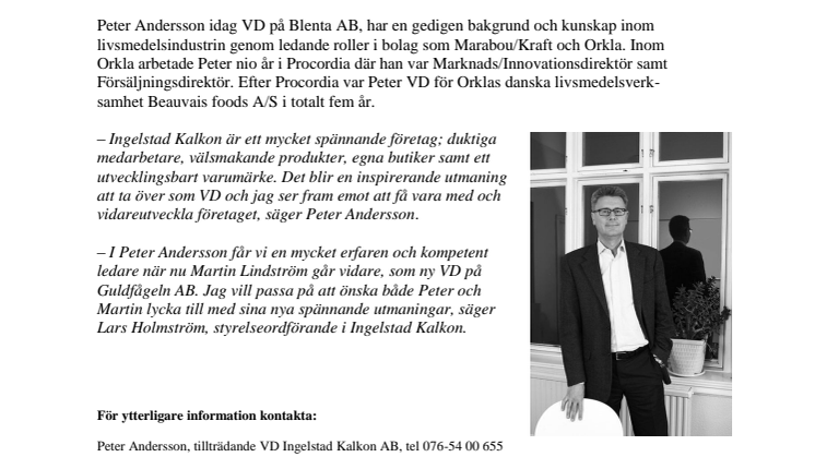 Peter Andersson ny VD på Ingelstad Kalkon AB