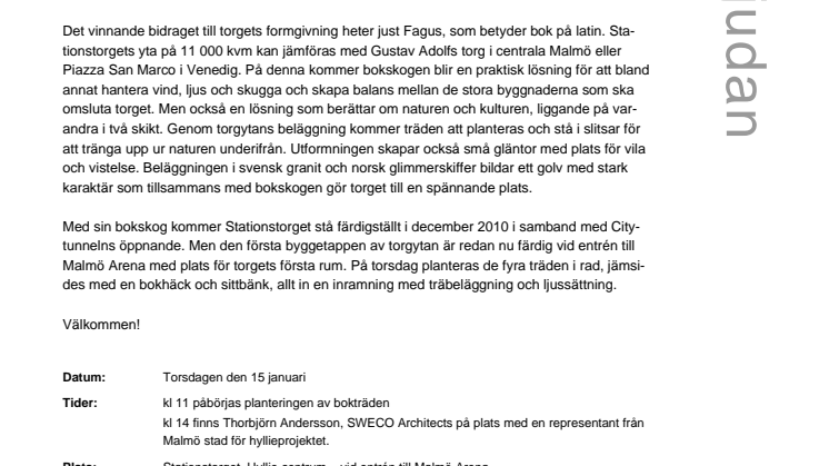 Pressinbjudan - Stora bokträd anländer till Hyllie