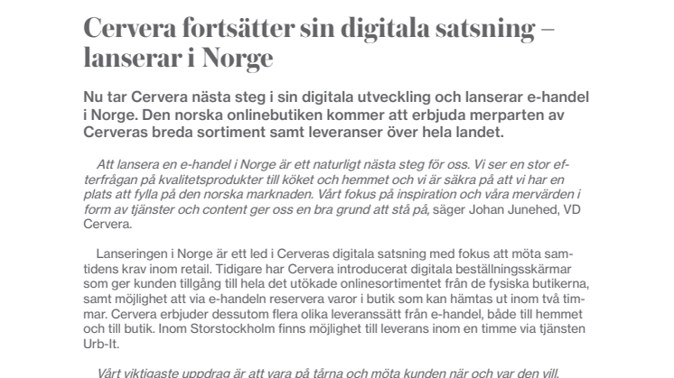 Cervera fortsätter sin digitala satsning – lanserar i Norge