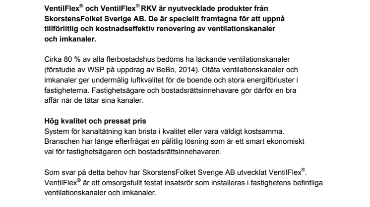 VentilFlex®: Ny kostnadseffektiv kanaltätning för fastighetsägare och bostadsrättsinnehavare