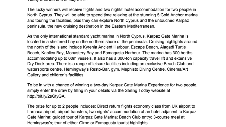 Karpaz Gate Marina: Karpaz Gate Marina and Sailing Today Team Up to Offer Two-Day North Cyprus Experience