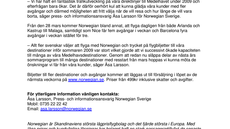 Norwegian ökar antalet sommarresor till nästa år