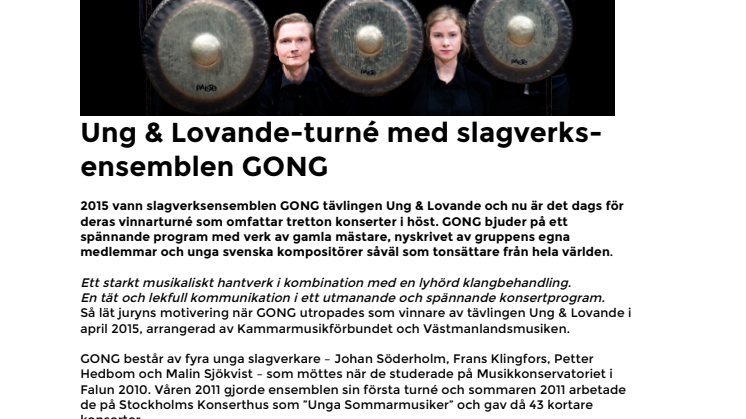 Ung & Lovande-turné med slagverksensemblen GONG 