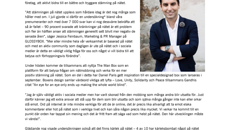 GLOSSYBOX och Daniel Paris i samarbete för ett mer #kärleksfulltinternet