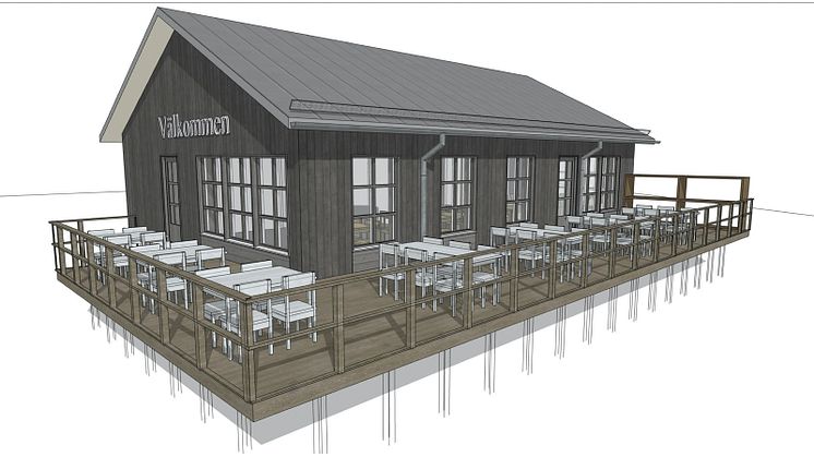 3D-illustration som ger en hint om hur Hemavans nästa fjällrestaurang kommer se ut.