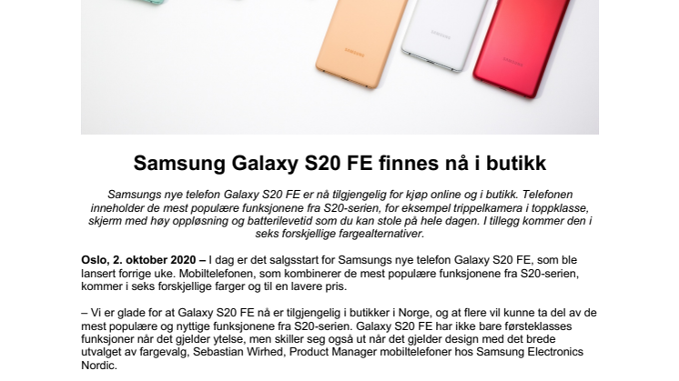 Samsung Galaxy S20 FE finnes nå i butikk