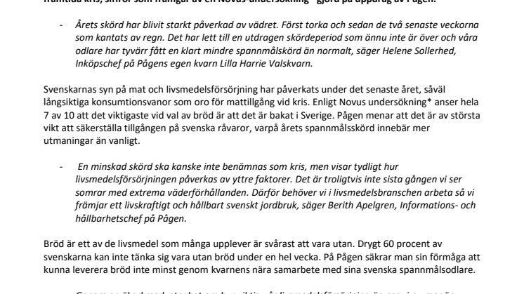 ​Svensk livsmedelsförsörjning utmanas vid årets skörd