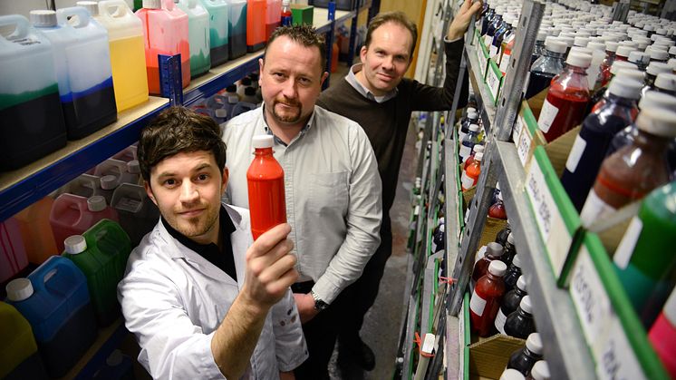 L-R: Multichem product development manager Dr Tom Winstanley, Multichem managing director Michael Nelson and Professor Justin Perry of Northumbria University.