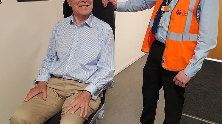 Colin Major, honorary secretary at Railfuture West Midlands and Aidan Morland, Class 196 project engineer, West Midlands Trains