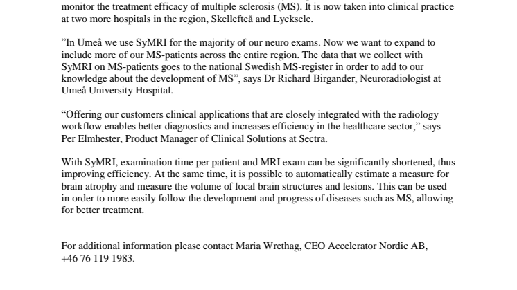 SyntheticMRs software used for monitoring of treatment efficacy in MS at additional hospitals
