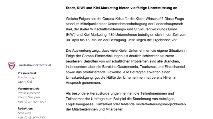 Welche Folgen hat Corona? Unternehmensbefragung zeigt Auswirkungen auf die Kieler Wirtschaft