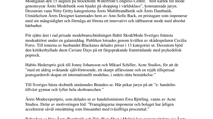 Svenska modeföretag hyllas - Habit Modegalan 2012