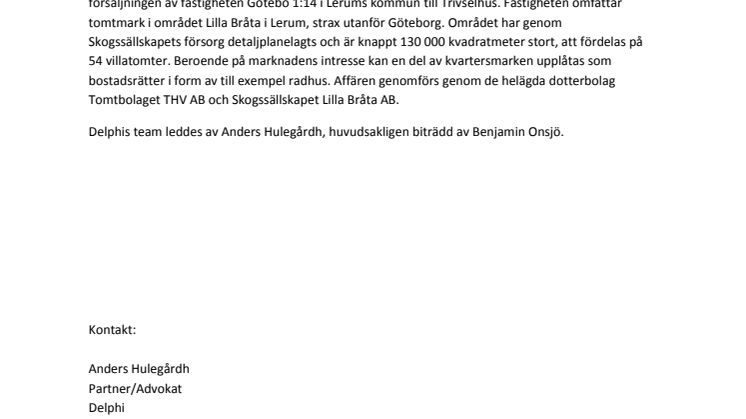 Delphi rådgivare när Skogssällskapet säljer tomtmark 