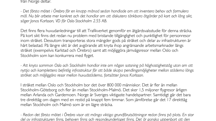 Nästa steg i planarbetet för Stockholm-Oslo