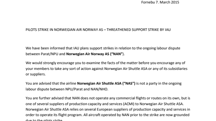 Norwegianin kirje IAU:lle