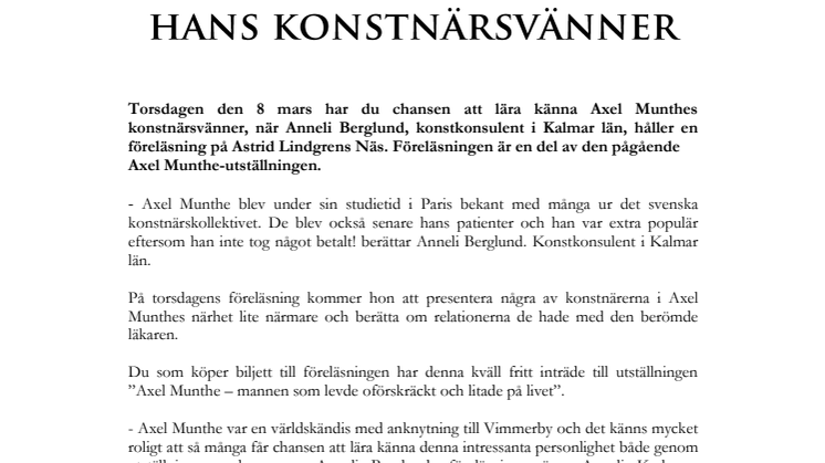 Möt Axel Munthe och hans konstnärsvänner 