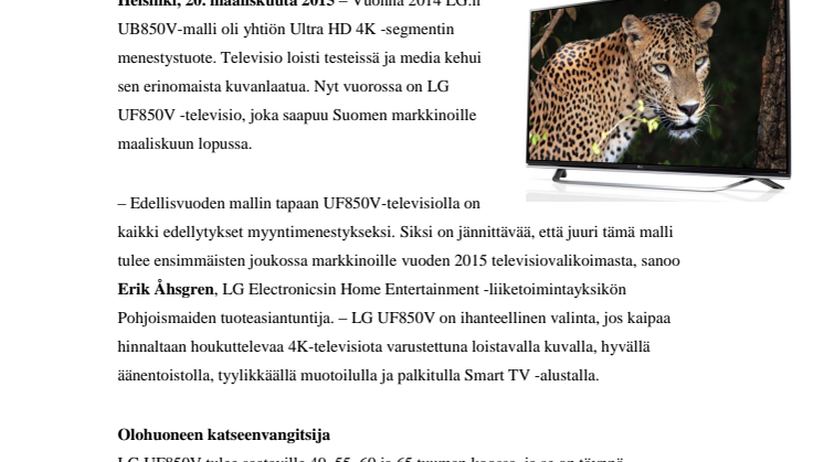 UF850V-TELEVISIO SUOMEEN – MENESTYSMALLIN SEURAAJASSA MUKANA UUSI WEBOS