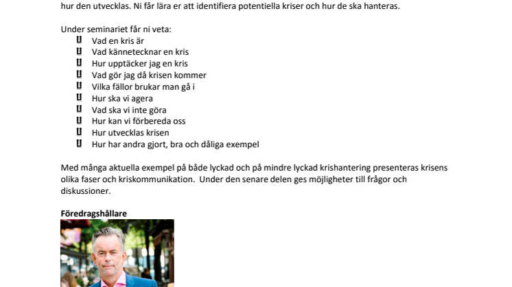 Kriskommunikation – förstå krisen och hur den ska hanteras - Seminarium