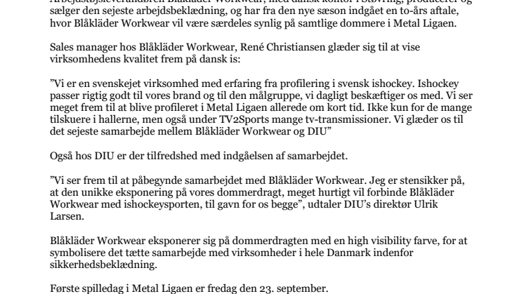 BLÅKLÄDER INDGÅR AFTALE MED DANSK ISHOCKEY UNION