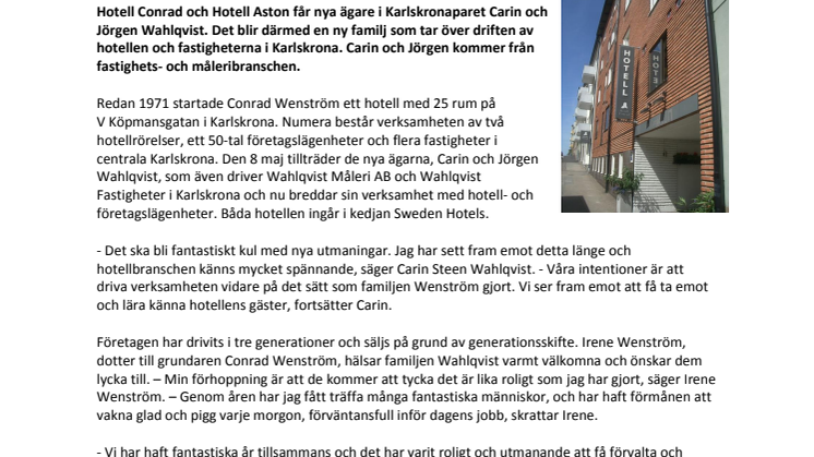 Nya ägare tar över Hotell Conrad & Aston i Karlskrona