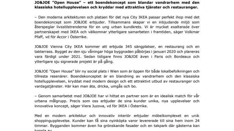  Accors livsstilsvarumärke JO&JOE flyttar ihop med IKEA i Wien