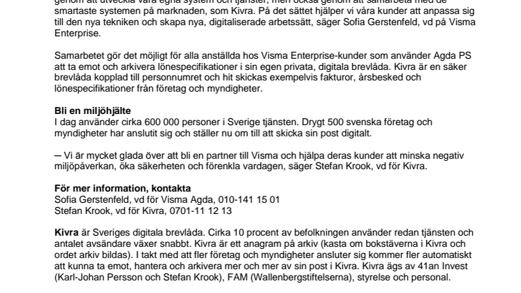Lönespecifikation i Agda PS nu i Kivras digitala brevlåda