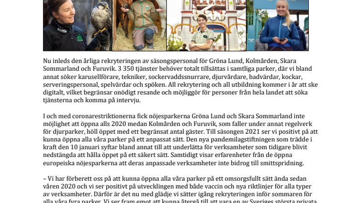 Nöjesparker inleder rekrytering inför sommaren