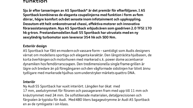 Nya Audi A5 och S5 Sportback – form möter funktion