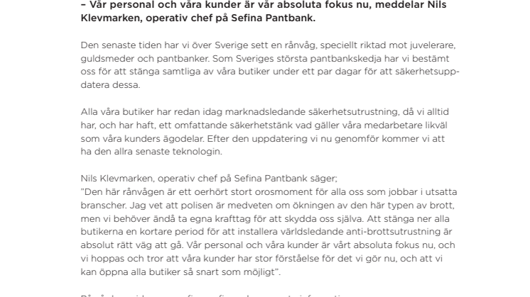 Sefina Pantbank sätter hårt mot hårt