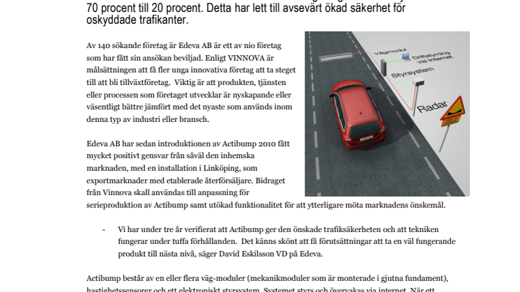 Edeva AB ökar farten med finansiering från VINNOVA   