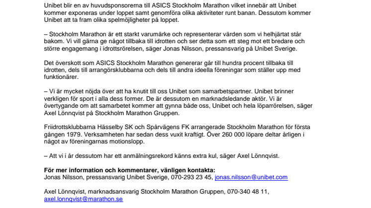 Unibets Marathonsatsning – Blir en av huvudsponsorerna till ASICS Stockholm Marathon