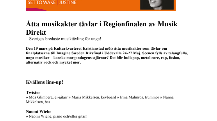 Åtta musikakter tävlar i Regionfinalen av Musik Direkt 