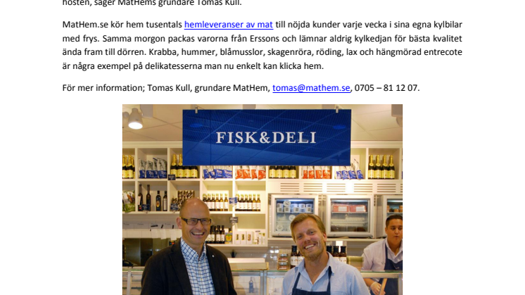 Krabba, hummer och hängmörat kött hos MatHem.se när Erssons Fisk & Deli går in som leverantör