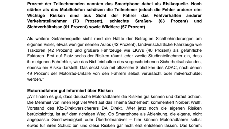 DA Direkt-Studie zeigt Risiken beim Motorradfahren 