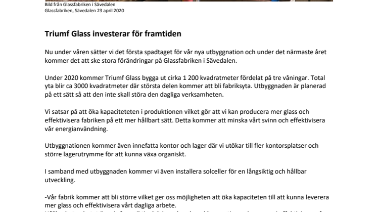 ​Triumf Glass investerar för framtiden