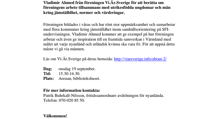 Pressinbjudan: föreläsning om jämställdhet, normer och värderingar 19 september 