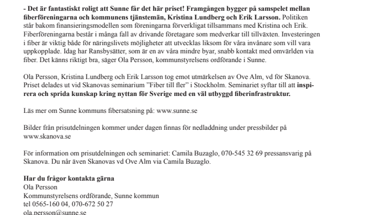 Sunne utsedd till årets fiberkommun