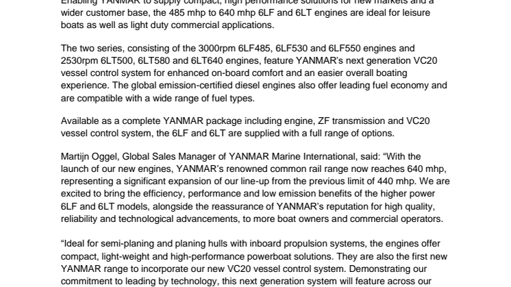 YANMAR Unveils New 6LF and 6LT Series