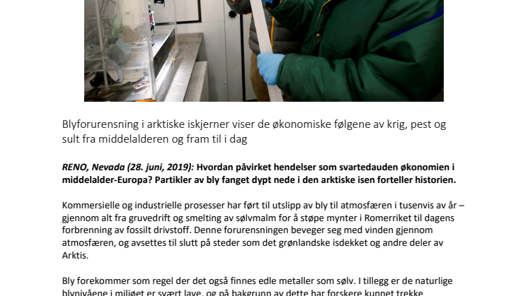  Blyforurensning i arktiske iskjerner viser de økonomiske følgene av krig, pest og sult fra middelalderen og fram til i dag