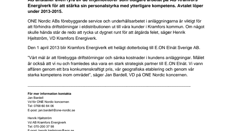 ONE Nordic AB underhåller elnäten i Kramfors kommun åt AB Kramfors Energiverk