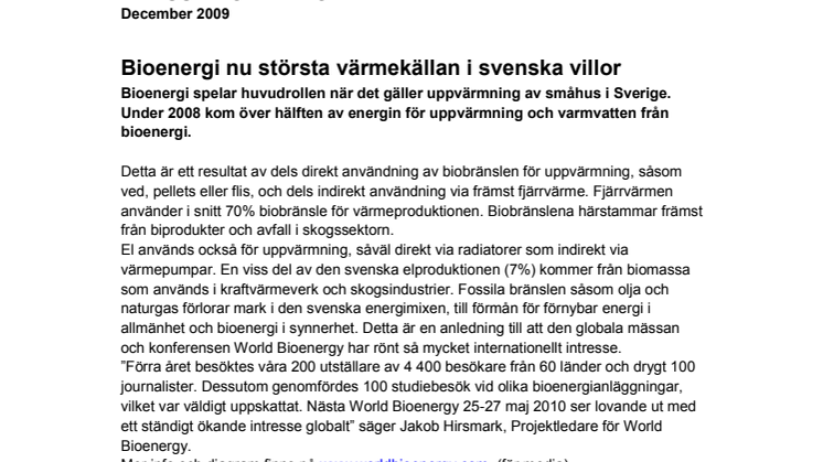 Bioenergi nu största värmekällan i svenska villor 
