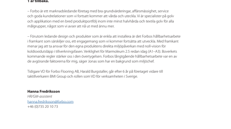 Ny VD & Nordisk regionchef på Forbo Flooring AB