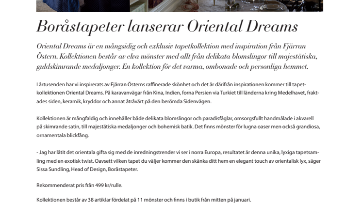 Boråstapeter lanserar Oriental Dreams