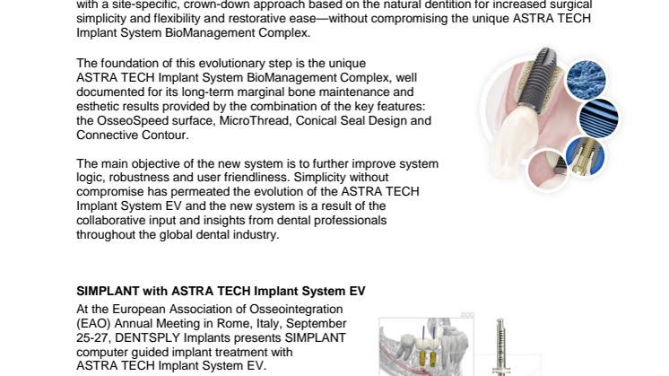 European launch at the EAO: Simplicity without compromise with the new ASTRA TECH Implant System EV