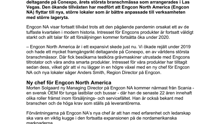 Engcon North America tar nästa steg på tillväxtresan