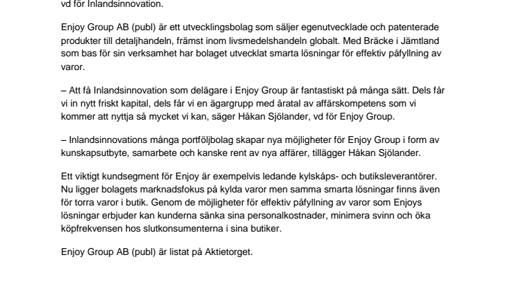 Inlandsinnovation investerar i Enjoy  