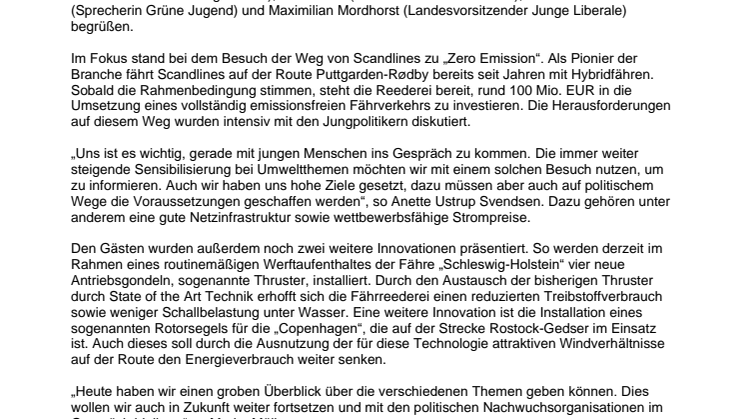Scandlines mit Nachwuchspolitikern im Gespräch